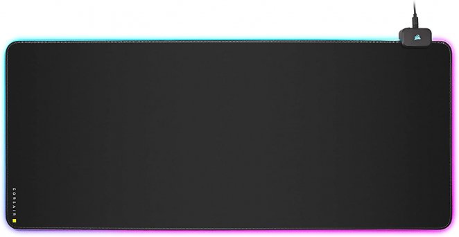 Corsair MM700 RGB Extended Gaming-Mauspad mit Stoffoberfläche (360°-Drei-Zonen-RGB-Beleuchtung, Oberfläche von 930 × 400 mm, USB-Hub mit zwei Ports, 4 mm dicke Gummikonstruktion, Extended 3XL) Schwarz