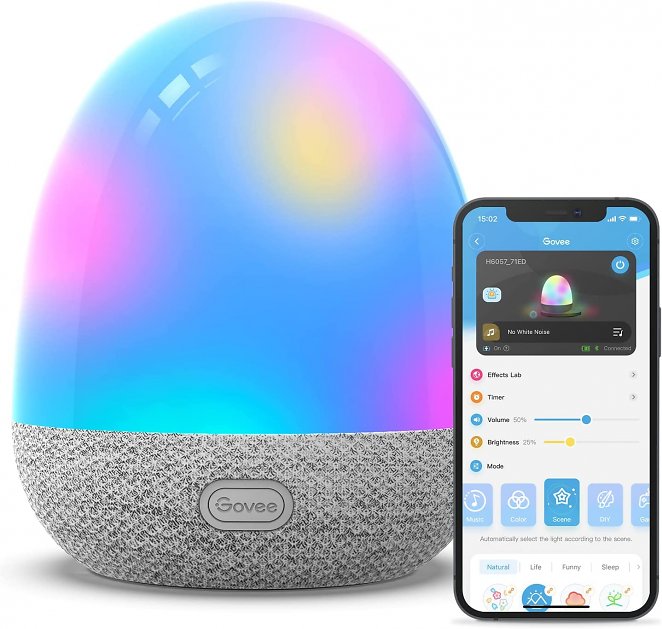 Govee Smart RGBIC Nachtlicht Kinder, white noise machine für Baby ,Touch Farbwechsel Tischlampe mit Alexa, Akku-Tischlamp tragbar,Timer-Schlaflampe für Kinderzimmer