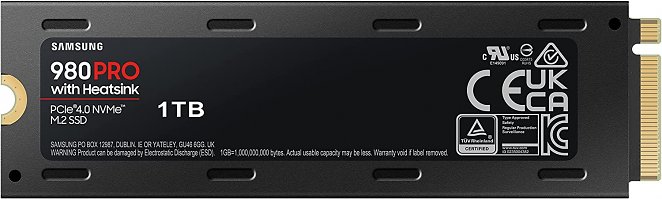 Samsung 980 PRO M.2 NVMe SSD (MZ-V8P1T0CW), 1 TB, PCIe 4.0, 7.000 MB/s Lesen, 5.000 MB/s Schreiben, Internes Solid State Drive, inklusive Heatsink, kompatibel mit Playstation 5