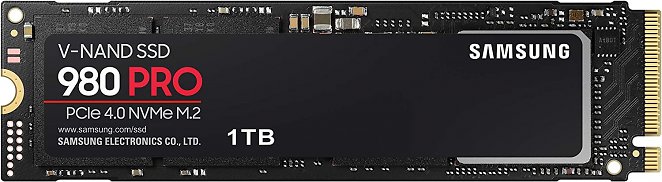 Samsung 980 PRO M.2 NVMe SSD (MZ-V8P1T0BW), 1 TB, PCIe 4.0, 7.000 MB/s Lesen, 5.000 MB/s Schreiben, Internes Solid State Drive, für Gaming und Videobearbeitung