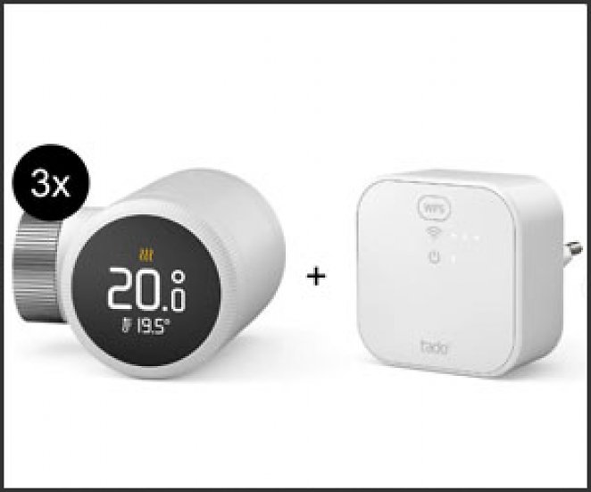 tado° Starter Kit Smartes Heizkörper-Thermostat X - 3er-Set + Bridge