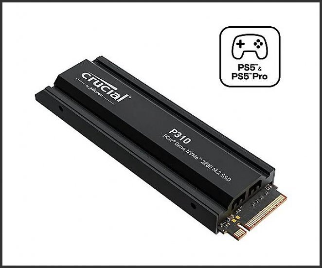 CRUCIAL P310 NVMe SSD mit Heatsink, PS5 Kompatibel Gaming Festplatte Retail, 1 TB SSD M.2 via PCIe, intern