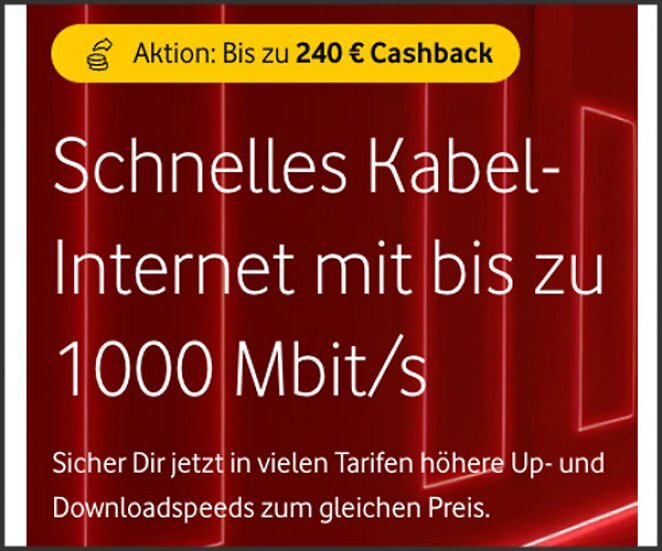 Vodafone GigaZuhause (50 Mbit/s bis 1.000 Mbit/s) ab 19,99€/Monat