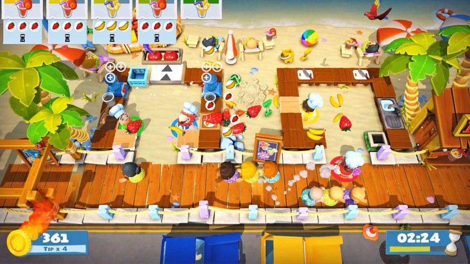 Der Surf'n'Turf-DLC zu Overcooked 2 verschlägt euch unter anderem in Strandbars, in denen ihr leckere Shakes mixen müsst.
