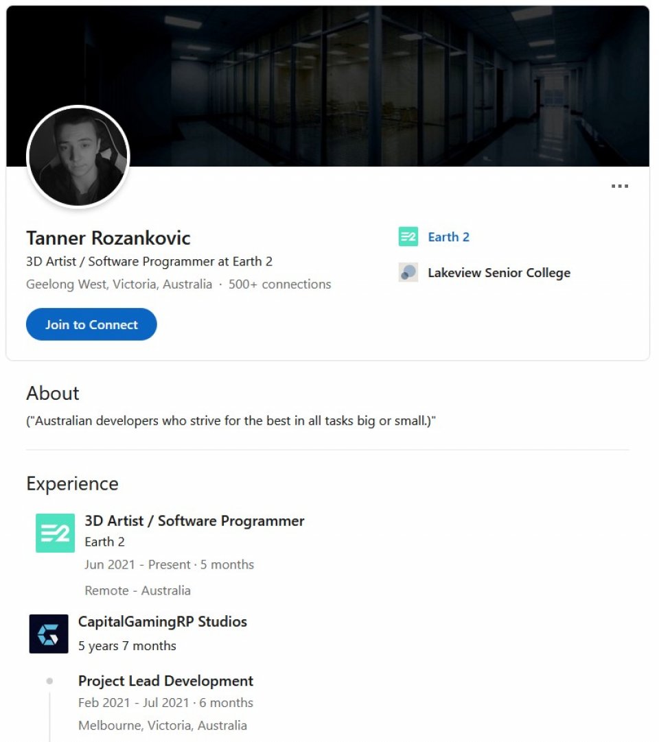 Rozankovic entschied sich augenscheinlich zu einer vierjährigen Verpflichtung in der australischen Armee. Auf seinem Linked-In Profil ist jedoch seine Anstellung bei Earth 2 zu sehen.