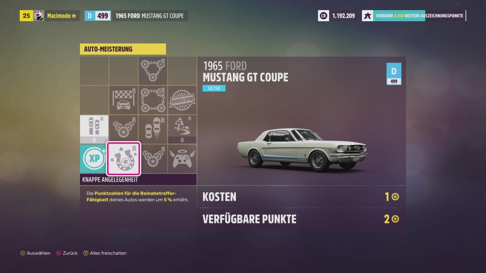 <strong>Autospezifisches Skillsystem:</strong> Wie auch schon in Forza Horizon 4 werden Fertigkeitspunkte nicht auf uns als Fahrertalent verteilt, sondern spezifisch auf unsere vielen Autos. Wir empfanden das eher als nervig, manche werden das aber sicher mögen.