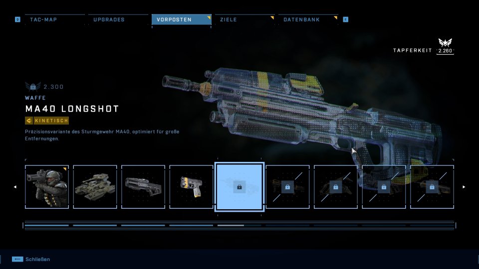 Mit genügend Tapferkeit schalten wir an Vorposten spezielle Versionen der üblichen UNSC-Waffen frei.