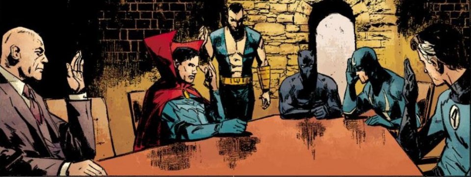 Die Gründungs-Illuminati aus der Marvel-Comicwelt.