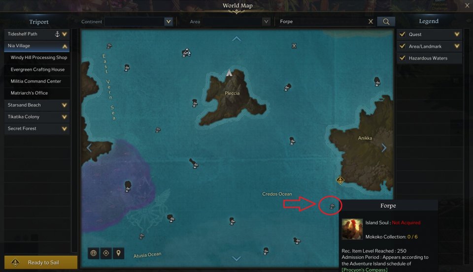 Die Insel Forpe befindet sich direkt unter dem Kontinent Anikka.