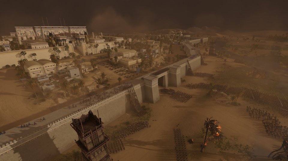 Ein Sandsturm, der über eine Stadt in der Wüste zieht