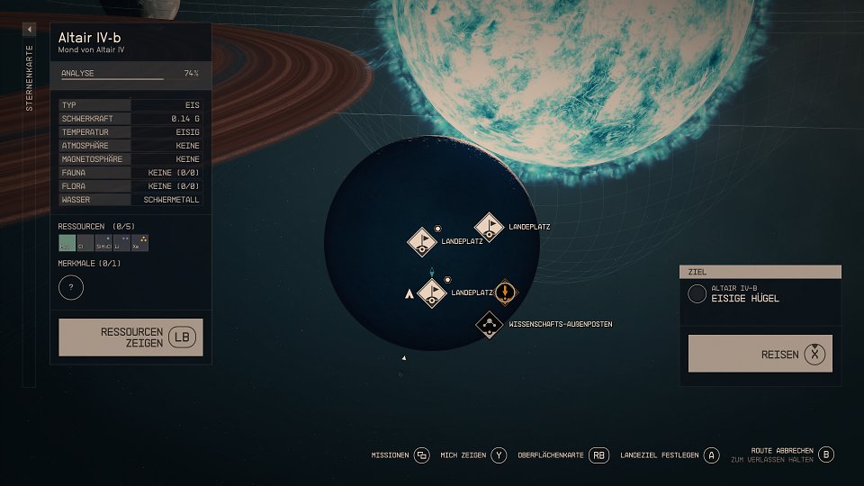 Eine Planetenübersicht mit mehreren Landezonen.