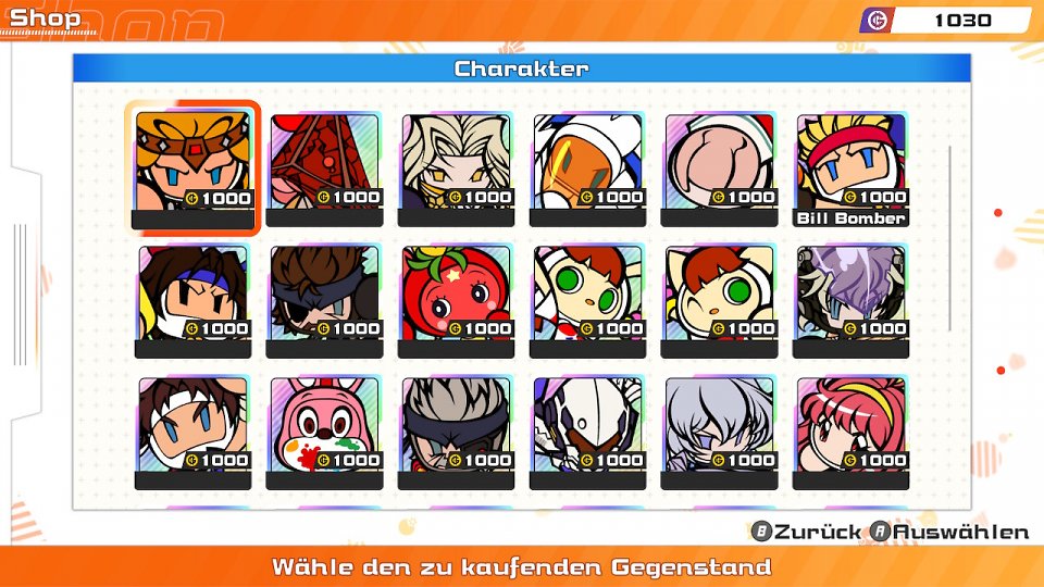 Ein Blick auf die zahlreichen erwerblichen Charaktere im Shop des Spiels