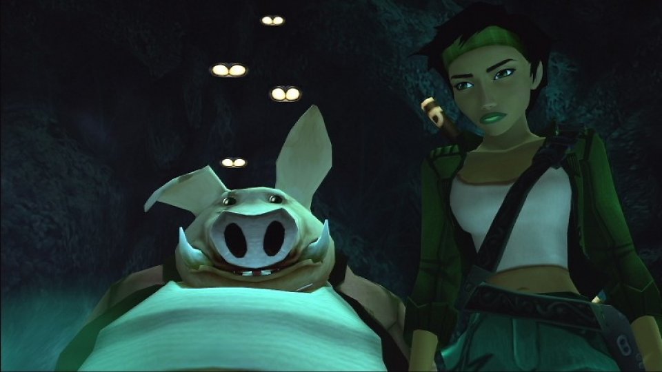 Auf dem Bild sieht man Schweinchen und Sidekick Pey'j sowie Protagonistin Jade aus dem 2003 veröffentlichten Ubisoft-Spiel Beyond Good &amp; Evil.